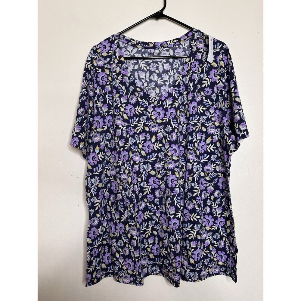 Lane Bryant Size 18/20 NEW Purple Floral Classic Perfect Sleeve Tee Shirt Cotton